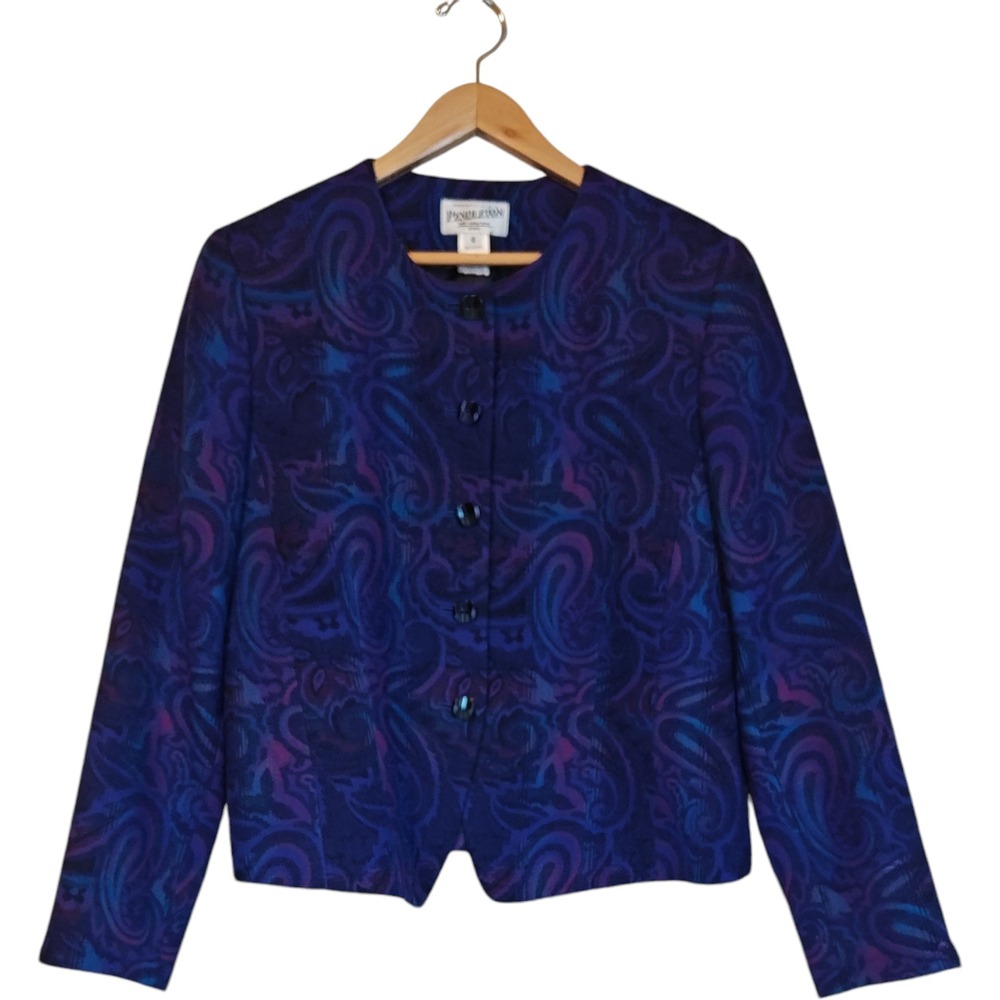 Pendleton 100 Virgin Wool Petite Paisley Blazer Jacket‎ Purple Blue Size 10
